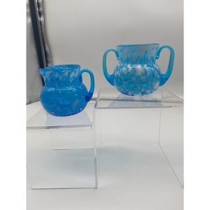 Vintage Blue spatter glass cream & sugar set